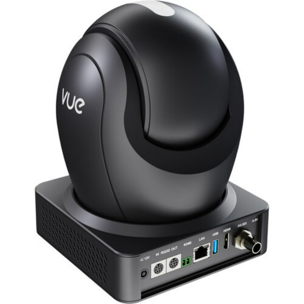 RGBlink PTZ camera featuring AI dynamic tracking and 20x optical zoom, shown from rear perspective with interface layout.