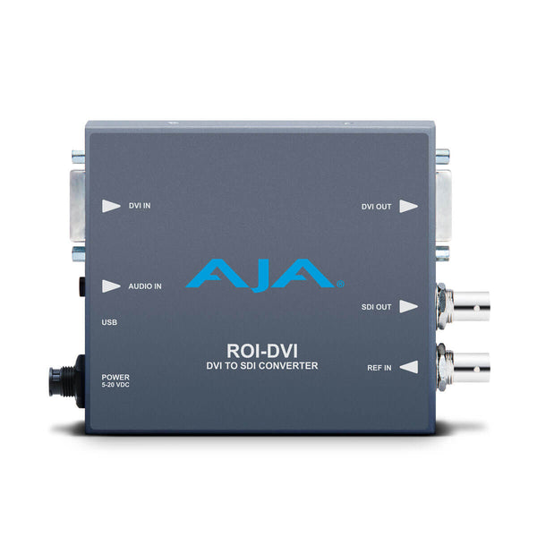 AJA ROI DVI to 3G-SDI video converter front view showing DVI input and SDI output ports on the device. – image 3