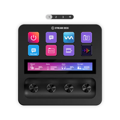 Stream Deck with colorful buttons and display on a white background