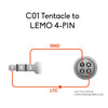 Tentacle Sync C01 RED 16-inch timecode cable with 3.5mm to 4-pin LEMO connector for professional audio and video synchronization.