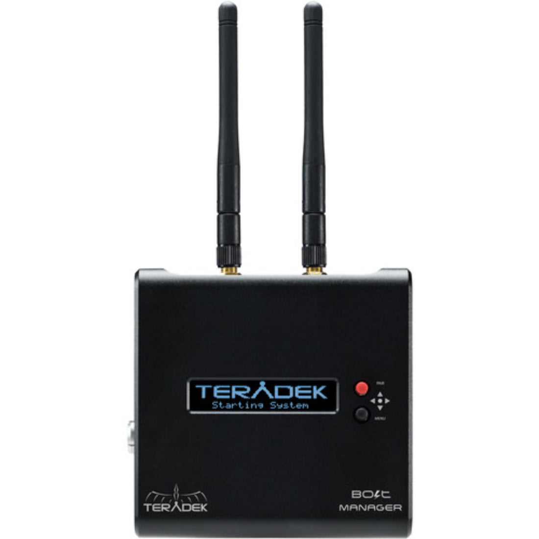Teradek Bolt Manager video transmitter for wireless video transmission, shown with connected cables and setup interface. – image 1