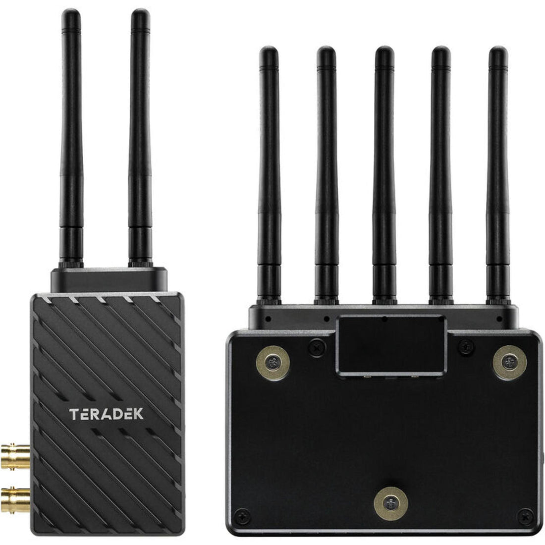 Teradek Bolt 6 LT 750 wireless video transmitter and receiver kit with gold mount, antennas, and SDI/HDMI ports. – image 1