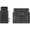 Teradek Bolt 6 LT 750 wireless video transmitter and receiver kit with gold mount, 3G-SDI and HDMI connections, rear view.