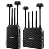 Teradek Bolt 6 XT MAX wireless video transmitter and receiver kit with V-mount, 12G-SDI and HDMI inputs, front and right view.