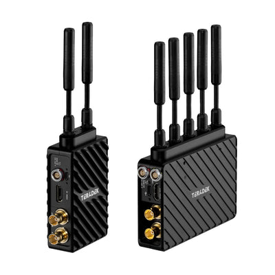 Two Teradek Bolt 6 LT 750 TX/RX electronic devices with antennas on a white background, branded 'Teradek'.