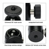 A compact mini ball head with a universal 1/4″-20 male screw, integrated lock knob, dual-notch ball design, and bottom 1/4″-20 female thread for stable, adjustable mounting on tripods and small stands.