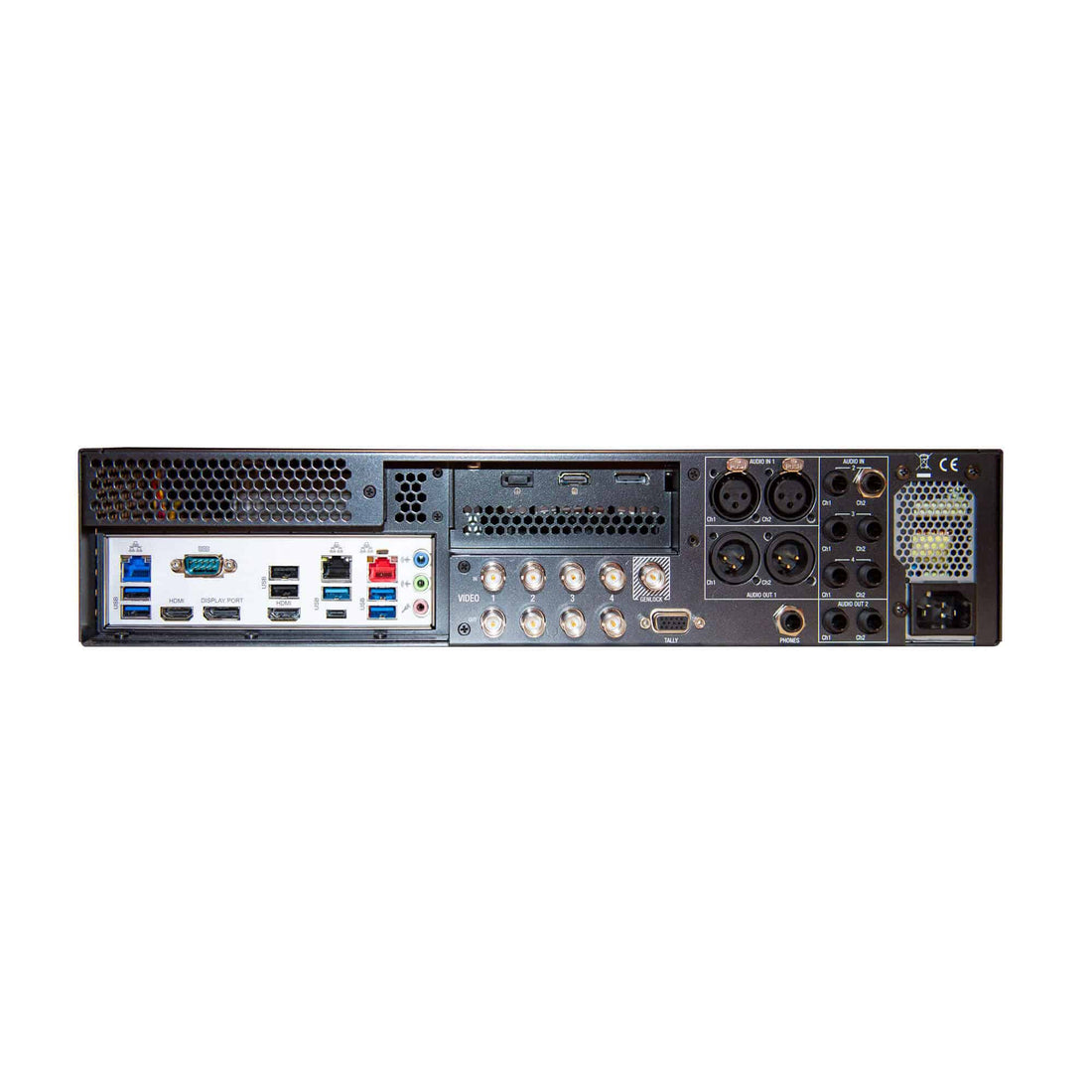 Rear view of Vizrt TriCaster TC1 2RU video switcher showing input and output ports on the back panel. – image 2