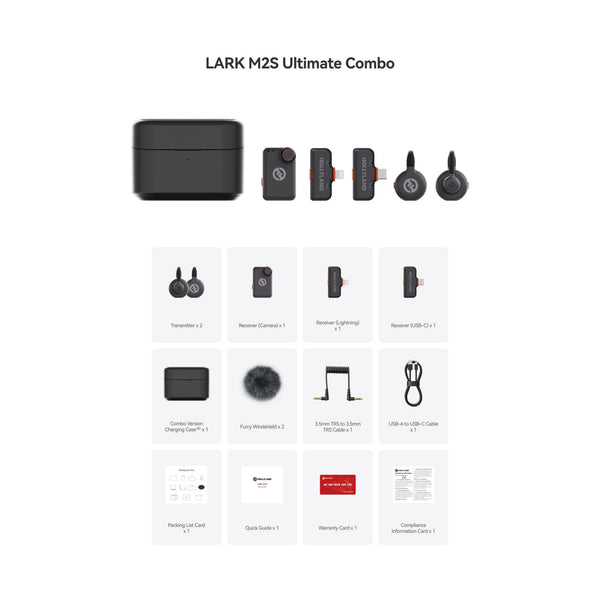 Hollyland LARK M2S Ultimate Combo wireless microphone kit with Space Gray receivers, camera, USB-C, and Lightning RX. – image 2