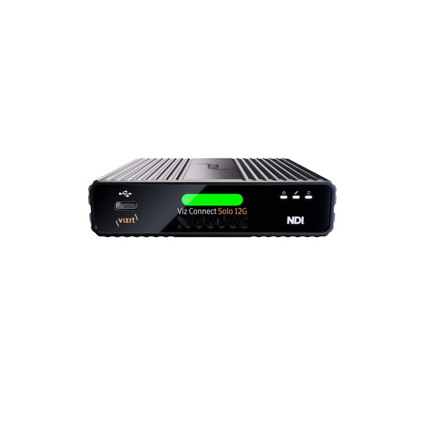 Vizrt Connect Solo 12G SDI to NDI I/O converter showing front view with input and output ports on a compact device. – image 2