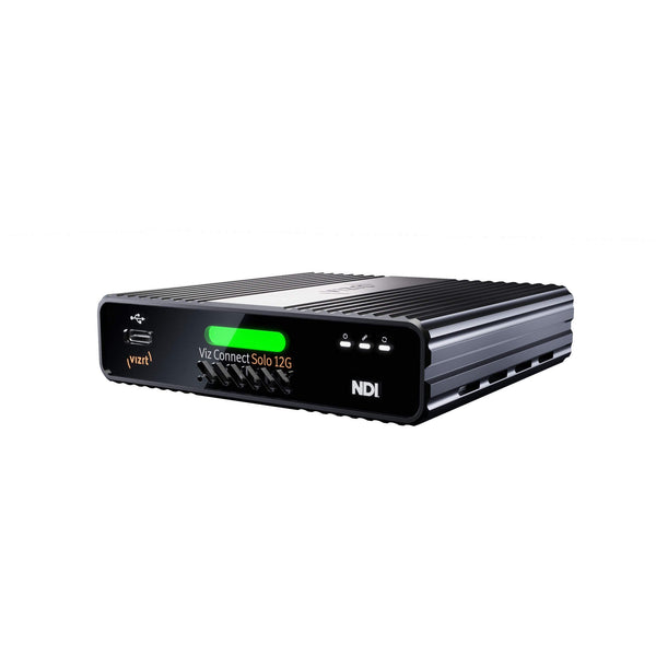 Vizrt Connect Solo 12G SDI to NDI I/O converter showing front view with input and output ports for professional video streaming. – image 3
