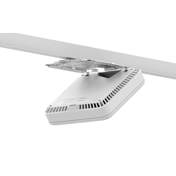 Netgear Tri-Band WiFi 7 wireless access point with T-bar mounting system installed on a ceiling. – image 9