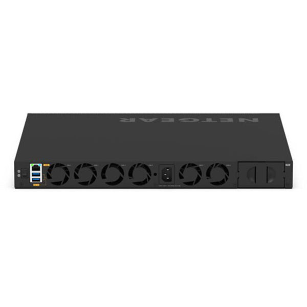 Rear top view of Netgear AV Line M4350-40F4C 40-port 10G SFP+ managed switch showing ports and network connections. – image 5