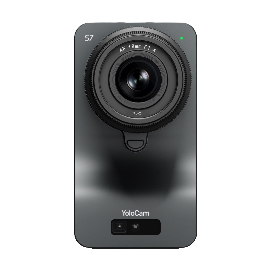 YoloLiv YoloCam S7 streaming camera with 18mm F1.4 MFT lens kit, showing camera body and lens mounted for high-quality video streaming. – image 2