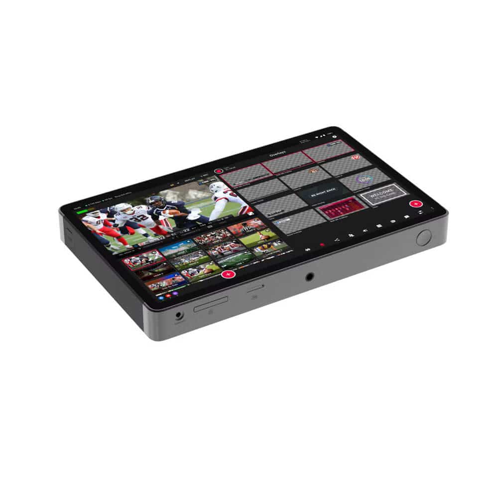 YoloLiv YoloBox Extreme 4K live streaming video switcher with touchscreen display, ports, and control buttons visible from a left-angle view. – image 6