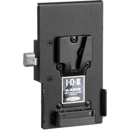 IDX System Technology A-AB2E 3-Stud to V-Mount adapter plate for video cameras, shown on a white background. – image 1