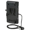 IDX System Technology V-mount adapter for Canon C100, C300, C500 video cameras, shown attached with mounting details.