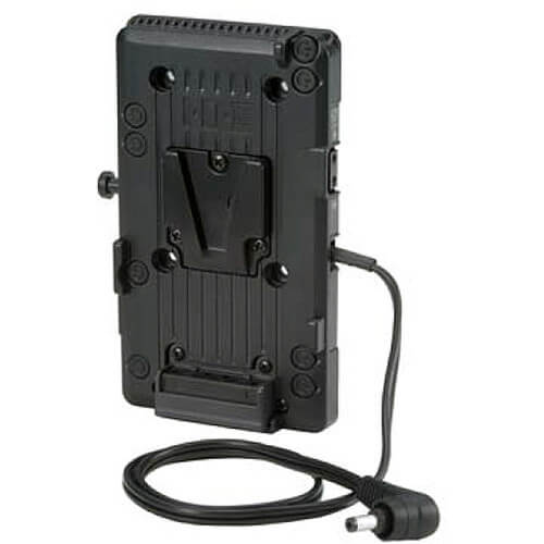 IDX System Technology V-mount adapter for Canon C100, C300, C500 video cameras, shown attached with mounting details. – image 1