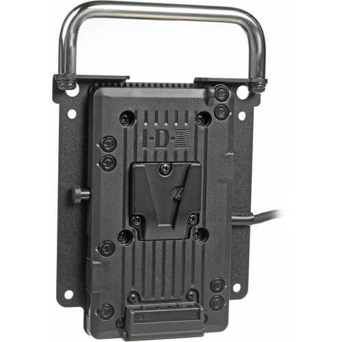 IDX System Technology V-Mount Adapter Plate for 100mm VESA LCD monitors, shown with mounted video monitor on a camera rig – image 1