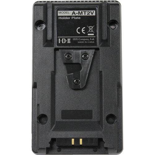 IDX System Technology male V-Mount adapter plate for video cameras, shown with mounting hardware and connection points. – image 1