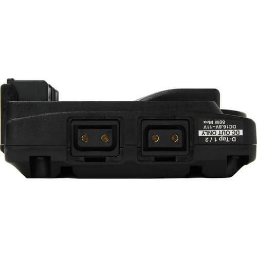 IDX System Technology A-Vmicro2 dual V-mount hot-swap plate for Imicro batteries, shown connected to compatible video camera equipment. – image 2