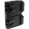 IDX System Technology A-Vmicro2 dual V-mount hot-swap plate for Imicro batteries, shown with V-mount connectors on a video camera.