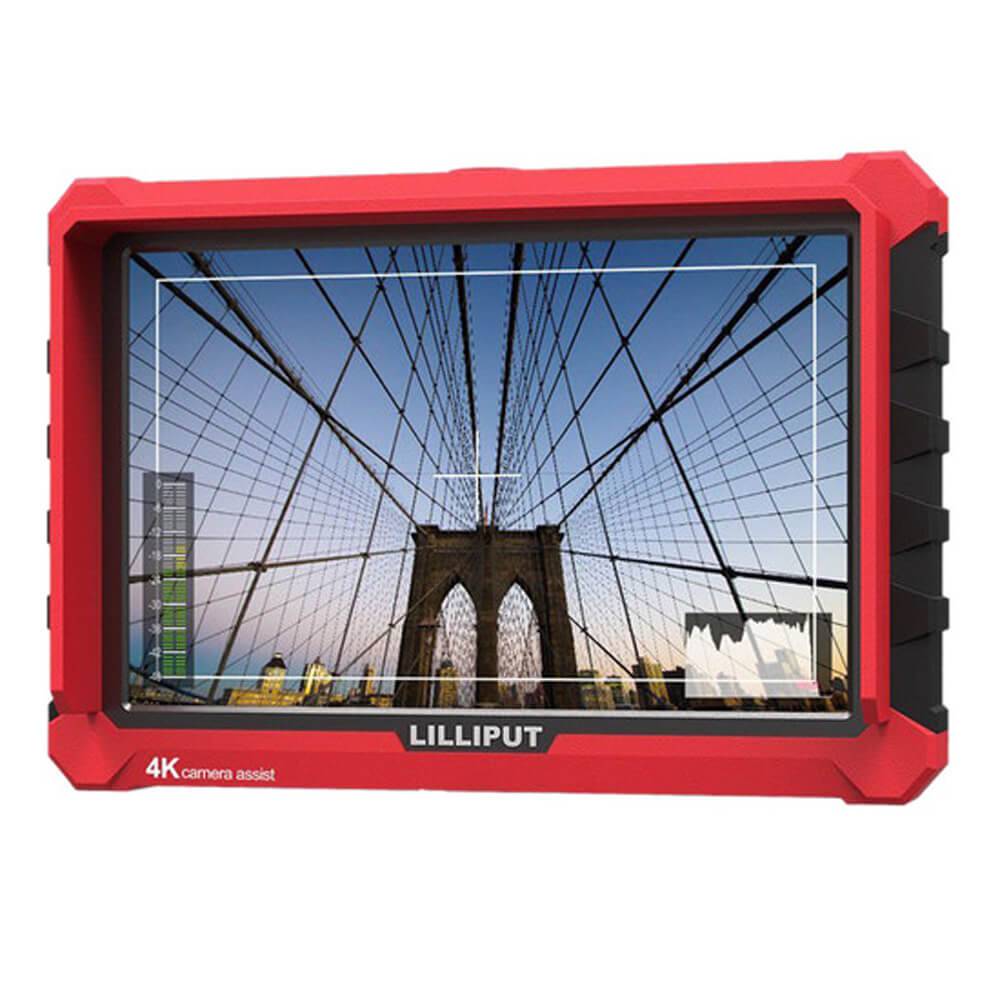 Lilliput A7S 7-inch Full HD monitor with red case, featuring 4K support, used for professional video production equipment. – image 1