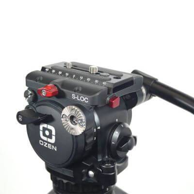 OZEN AGILE 5S S-LOAD 75mm fluid head for video cameras, showing the sleek black design and control knobs for smooth movement. – image 1