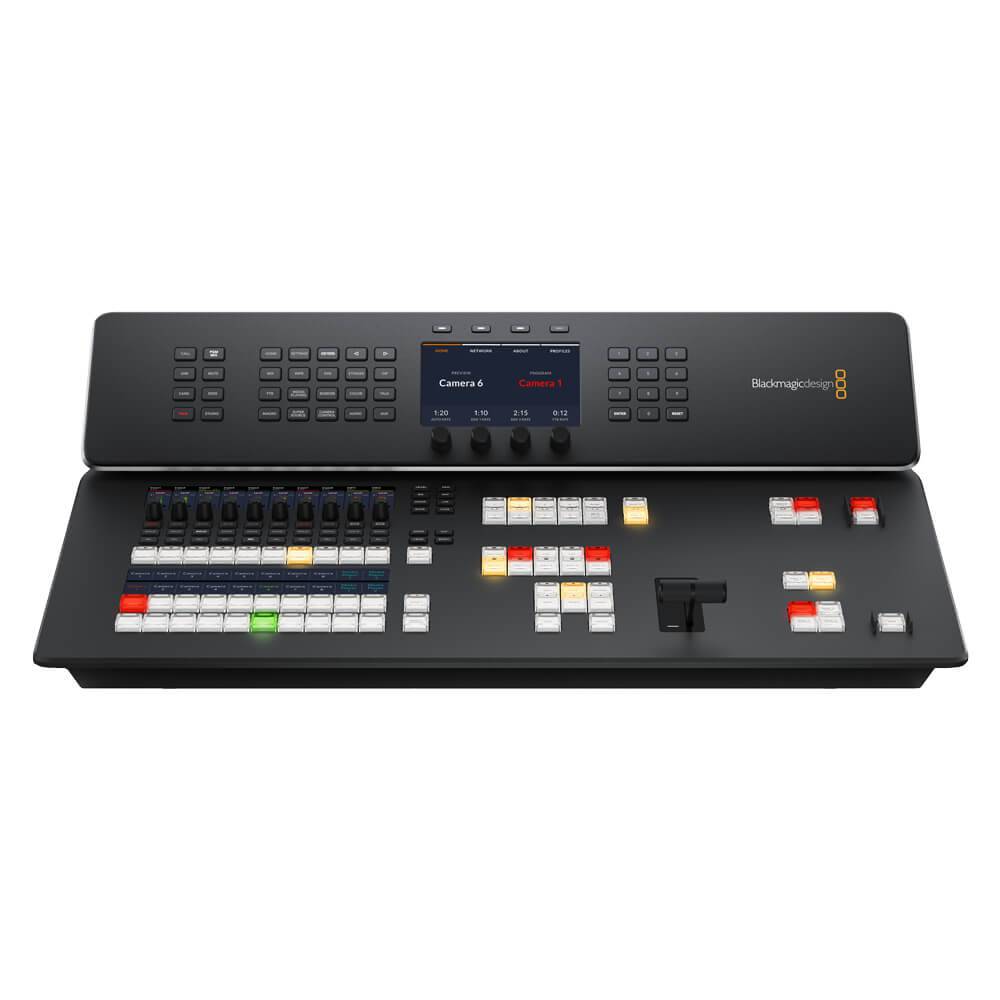Front view of Blackmagic Design ATEM Television Studio HD8 video switcher with 2TB storage, featuring control panel and multiple input ports. – image 2