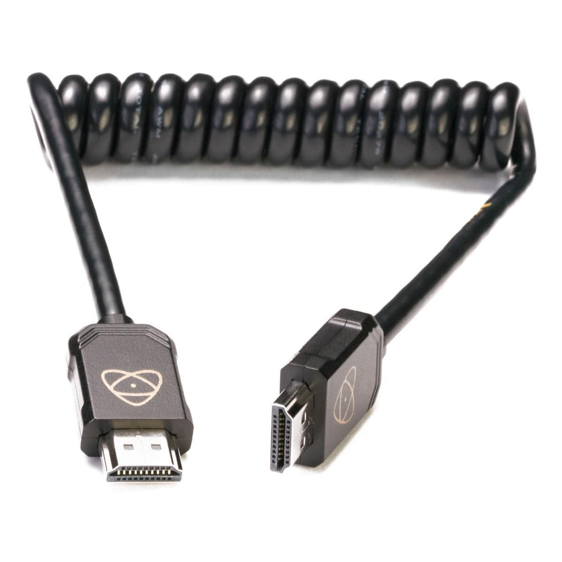 Atomos AtomFLEX coiled HDMI cable, 12 to 24 inches, with gold-plated connectors and flexible braided design for high-quality video transfer. – image 1