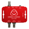 Atomos Connect Convert SDI to HDMI video converter showing ports and device in a professional setup.