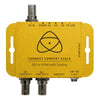 Atomos Connect Convert Scale SDI to HDMI video converter showing SDI input and HDMI output ports on the device.