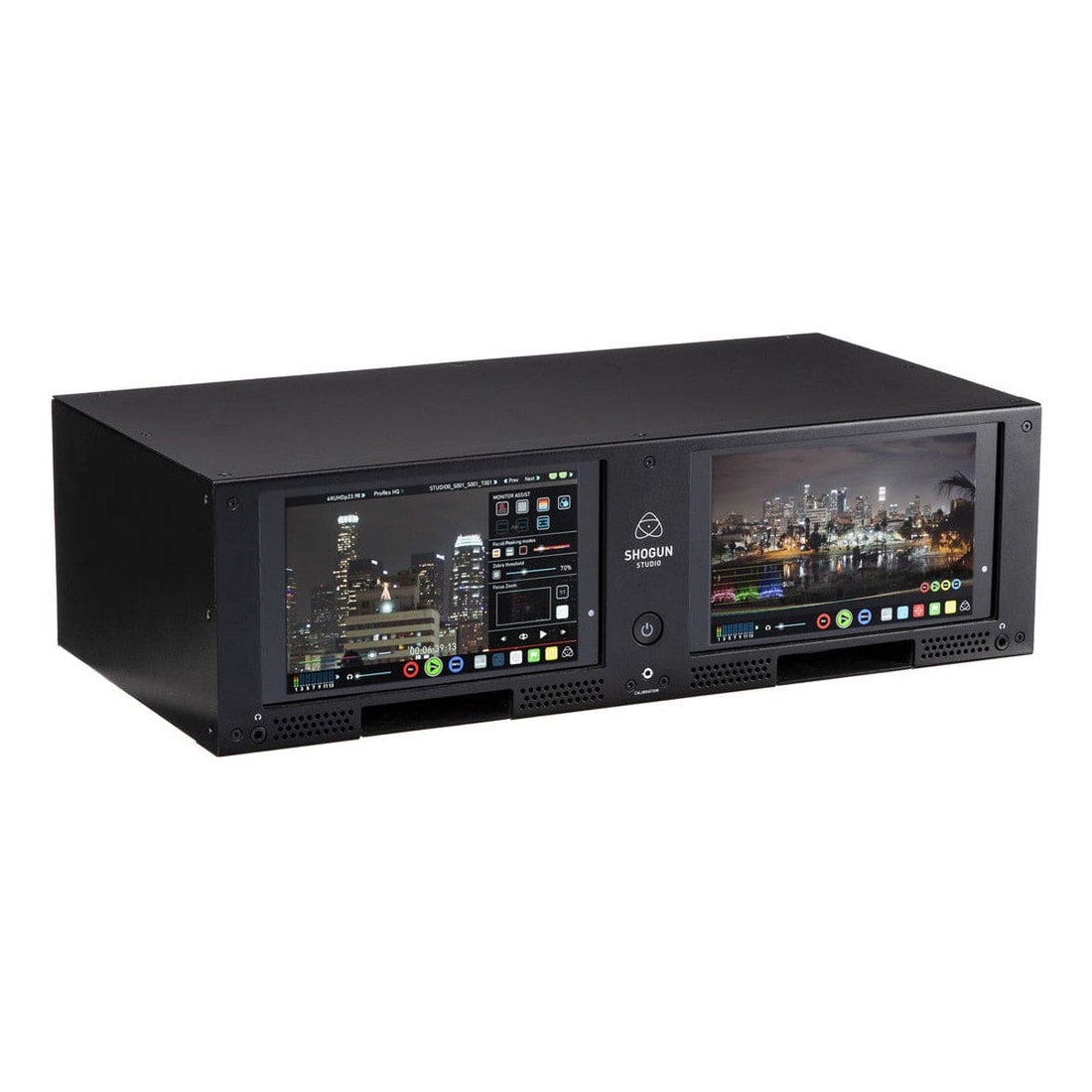 Atomos Shogun Studio 4K dual 7-inch monitor and 6G-SDI/HDMI video recorder showing interface and recording controls. – image 1