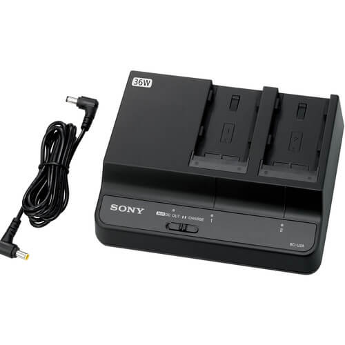Sony BC-U2A dual-bay battery charger and AC adapter for BP-U90, U60, U60T, and U30 lithium-ion camera batteries. – image 1