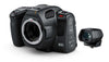 Blackmagic Design Pocket Cinema Camera 6K Pro with Pro EVF showing camera body and electronic viewfinder attached.