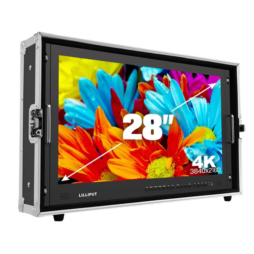 Lilliput BM280-4K 3G-SDI/4K HDMI director monitor with V-mount, display showing live video feed and control interface. – image 1