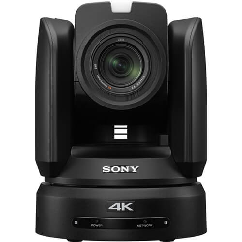 Sony BRC-X1000 4K PTZ camera with 1-inch CMOS sensor and PoE+, shown from the front in black. – image 2