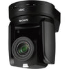 Sony BRC-X1000 4K PTZ camera with 1-inch CMOS sensor, black, showing side view with PoE+ connectivity.