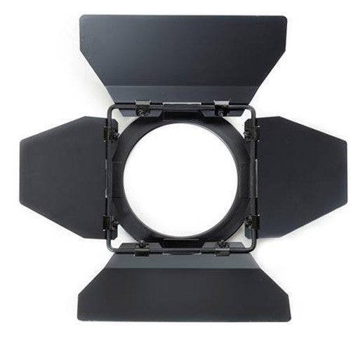 Hive Lighting 9.5-inch barndoor for The Hornet 200-C production light, shown attached with adjustable metal flaps for directing light. – image 1