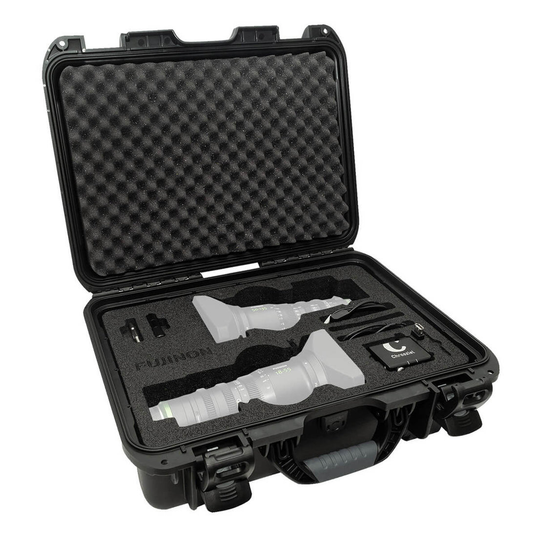 Fujinon Chrosziel Zoom Control Kit for FUJINON MK lenses, shown front view with control handles and mounting components. – image 1
