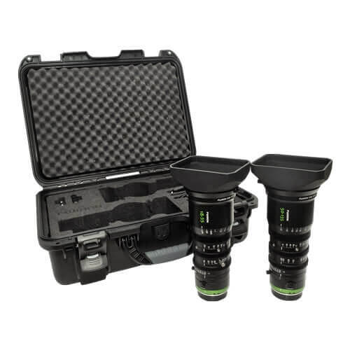 Fujinon MK Pair Servo Kit with MK50-135mm and MK18-55mm MFT mount lenses and carrying case for professional video production. – image 1