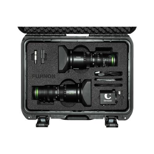 Fujinon MK pair servo lens kit with MK50-135mm and MK18-55mm lenses, Chrosziel zoom control kit and case, professional camera gear – image 2