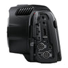 Blackmagic Design Pocket Cinema Camera 6K Pro cinema camera shown from the side, featuring a compact design and professional controls.