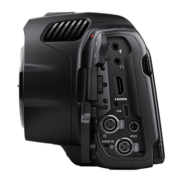 Blackmagic Design Pocket Cinema Camera 6K Pro cinema camera shown from the side, featuring a compact design and professional controls. – image 4