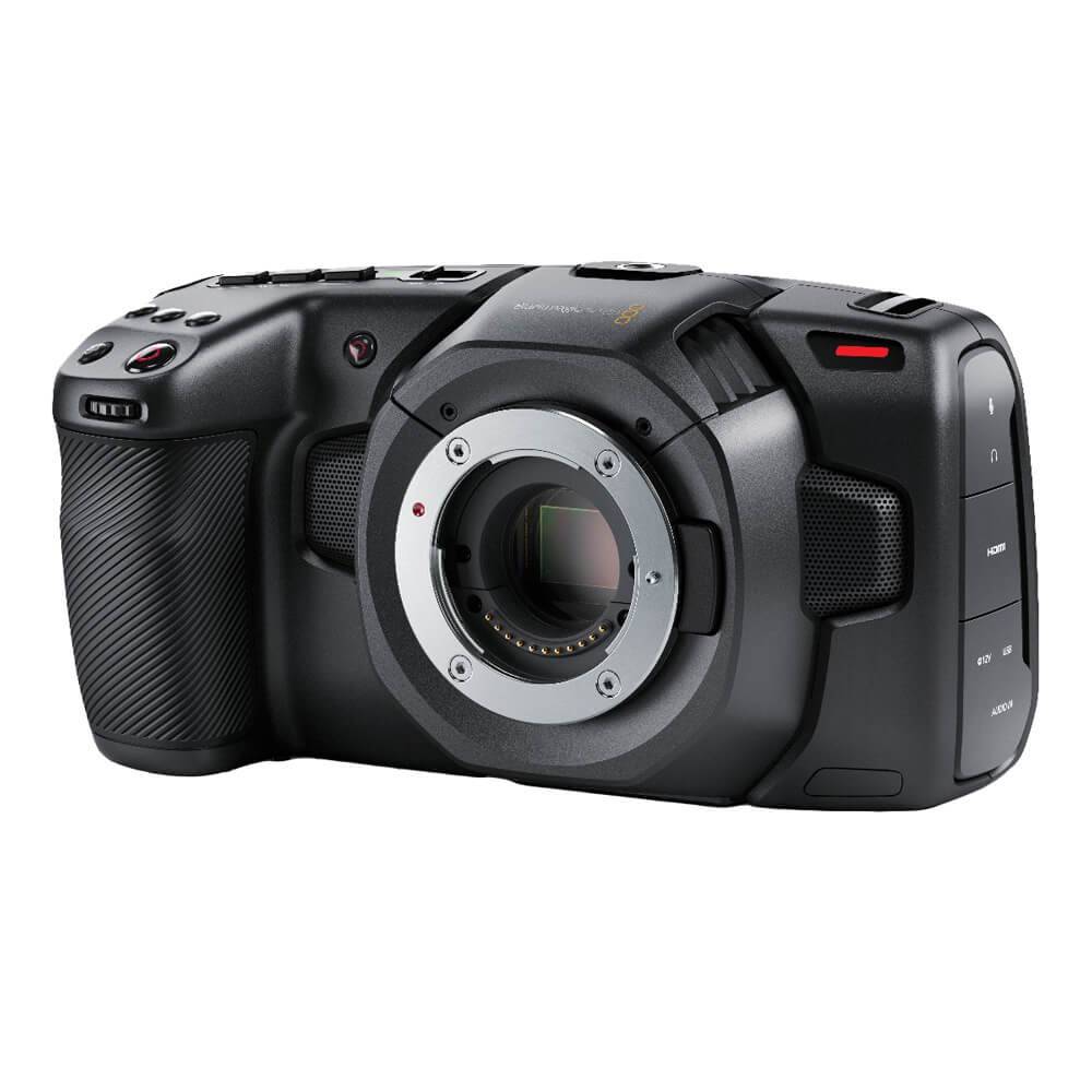 Blackmagic Design Pocket Cinema Camera 4K (MFT) showing front view with lens and camera body for professional filmmaking. – image 1