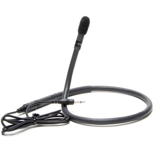 Azden CM-20 unidirectional collar microphone for wireless transmitters, shown in front view with compact design and clip attachment. – image 2