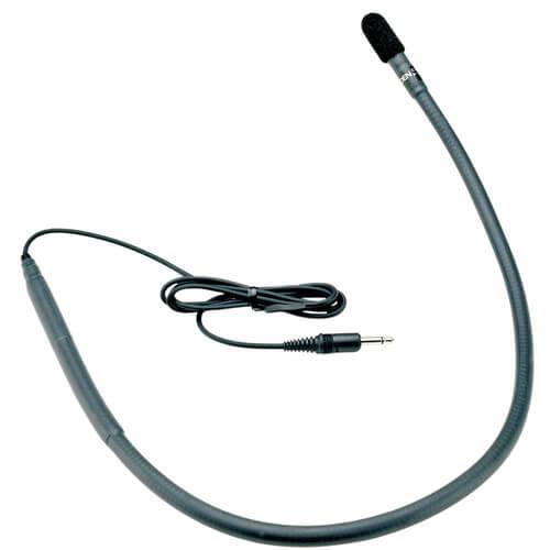 Azden CM-20 unidirectional collar microphone attached to clothing, designed for use with Azden wireless transmitters. – image 1