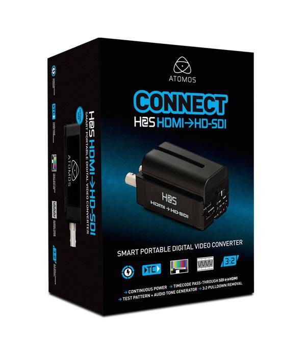 Atomos Connect Battery Converter H2S HDMI to SDI for video signals, compact device with HDMI and SDI ports. – image 1