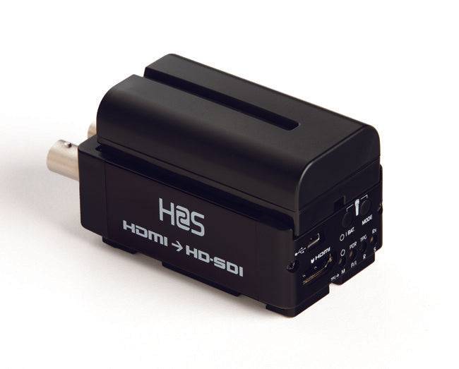 Atomos Connect Battery Converter H2S HDMI to SDI video converter device showing HDMI and SDI ports on a compact unit. – image 3
