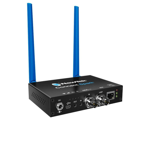 Vizrt Connect Spark SDI NDI video encoder and converter connected to SDI equipment, showcasing its compact design and connection ports. – image 2
