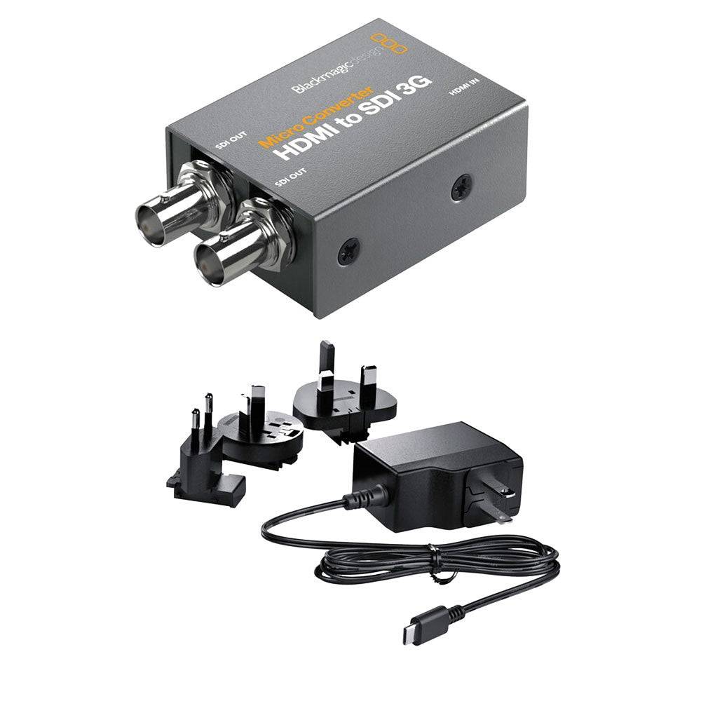 Blackmagic Design HDMI to SDI 3G video converter with power supply shown, compact device for professional video signal conversion. – image 1